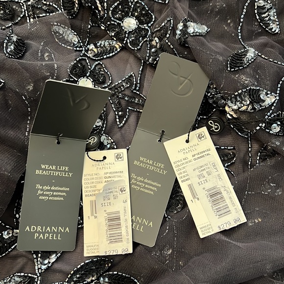 Adrianna Papell Jewel Neck Short Flutter Sleeve Floral Beaded Sheath Midi Dress - Picture 15 of 16